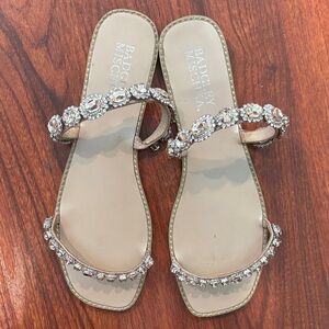 Badgley Mischka Crystal Embellished Sandals - Silver and Cream